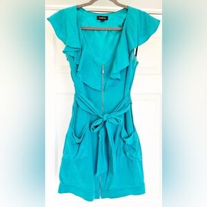 Used bebe Silk Teal Sleeveless Dress with Ruffle Detail in Size Small